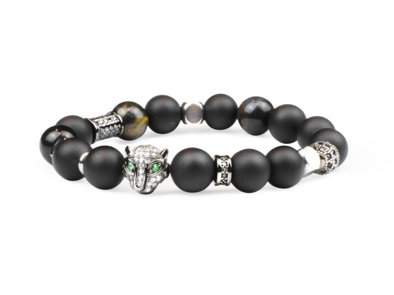 Black agate bracelet - leopard with tigers eye